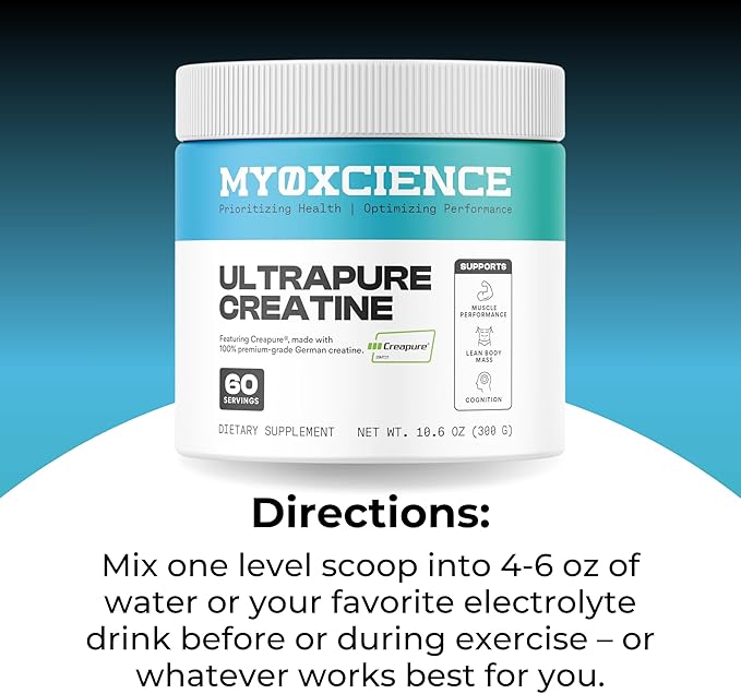 MYOXCIENCE Creapure® Creatine Monohydrate | Supports Strength &amp Muscle Mass Cognition and Lean Body Mass | Unflavored 60 Servings