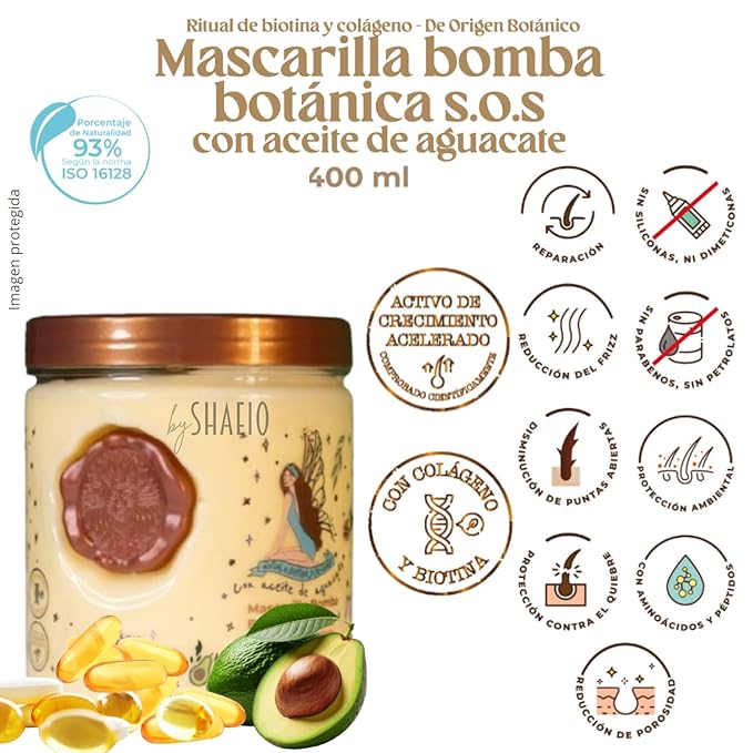 RITUAL BOTANICO Mascarilla para el Cabello de Origen Bot?nico | Bomba Bot?nica S.O.S. Repara y Reduce la ca?da del cabello y Acelera el Crecimiento | Tratamiento para cabello seco y maltratado