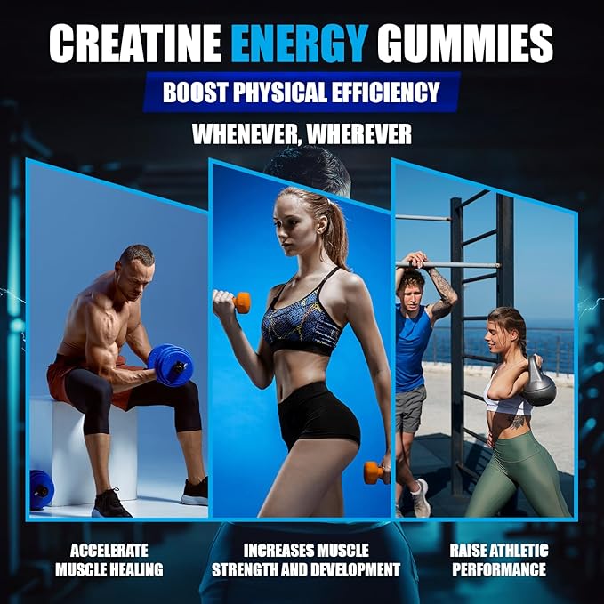 Creatine Monohydrate Gummies 5000mg ? Advanced Muscle &amp Focus Blend with Alpha GPC B12 &amp Taurine ? Vegan Sugar-Free Blueberry &amp Raspberry Flavors ? Made in USA 120 Gummies (30 Servings