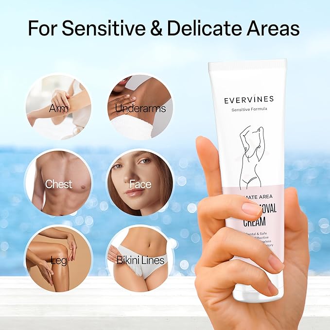 Hair Removal Cream for Women - Gentle Depilatory for Sensitive Skin - Bikini Line Legs Underarms &amp Face with Scraper (4.2oz)(2Pack)