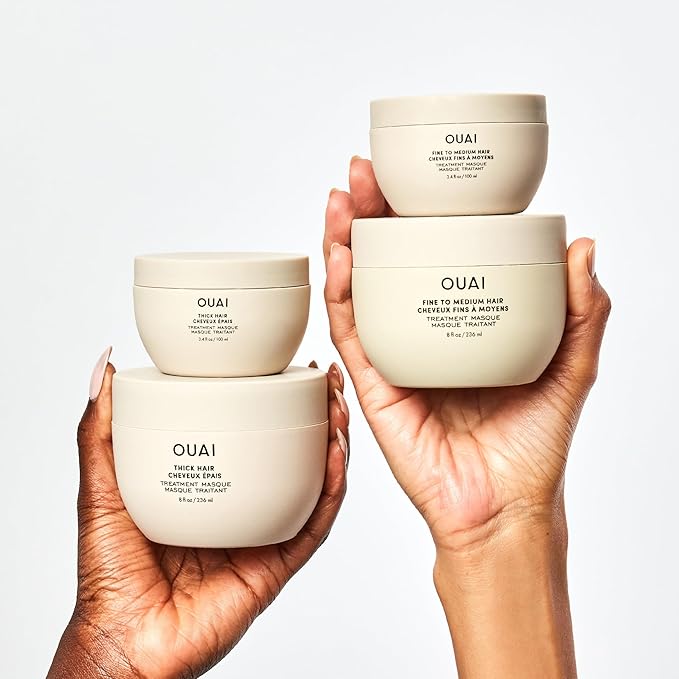 OUAI Thick Hair Mask - Treatment Masque with Almond Oil Olive Oil &amp Hydrolyzed Keratin to Restore Damaged Hair - Phthalate &amp Paraben Free Masque (3.4 Oz)