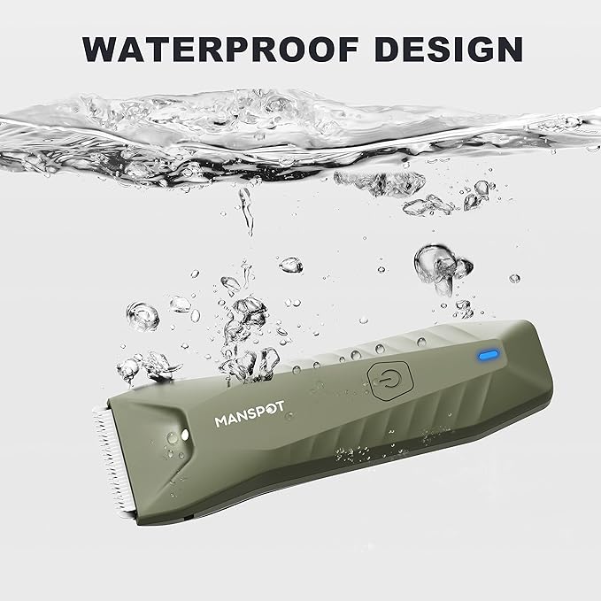 MANSPOT Manscape Trimmer for Men Ball/Pubic/Groin Electric Body Hair Trimmer Replaceable Ceramic Blade HeadsWaterproof for Wet/Dry UseStanding Recharge Dock90 Minutes Shaving After Charged(Green)