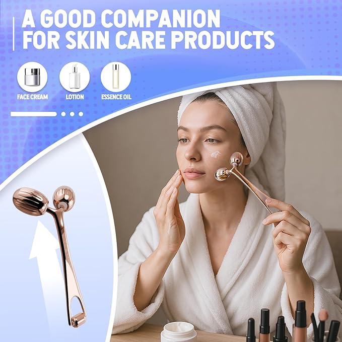 Yeamon Gua Sha Facial Tools and Face Roller Set Facial Massage Tool for Women?™s Skincare RoutineCooling Stainless Steel Face Sculpting Eyes Roller Guasha for Daily Use or Self-Care Gift for Women
