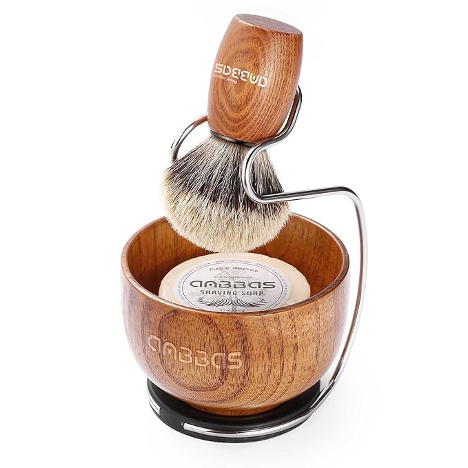 Anbbas Badger Hair Shaving Brush with Wood HandleLarge Soap BowlStainless Steel Shaving Stand and 3.5 oz Natural Shaving Soap Puck Refill for Men
