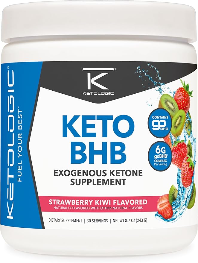 Ketologic Keto BHB (Strawberry Kiwi Flavor) 30 Servings - Exogenous Ketone Supplement with goBHB Beta-Hydroxybutyrate Salts