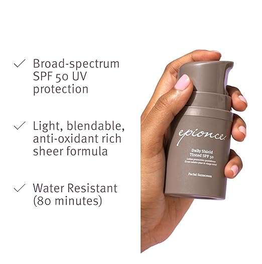 Epionce Daily Shield Tinted SPF 50 Sunscreen - Water Resistant Broad Spectrum UV Protection Facial Sunscreen with Titanium Dioxide &amp Zinc Oxide For All Skin Types Dermatologist Skincare