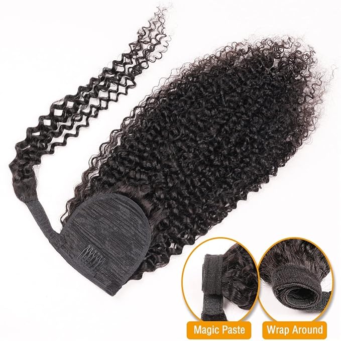Hair Accessories 12-26 Inch Curly Ponytail Real Hair Extensions Ponytail Curly Wrap Black Wig Hair Slices for Black Women Wig Hair Bun Hair Pieces For Women(24inches 100g)