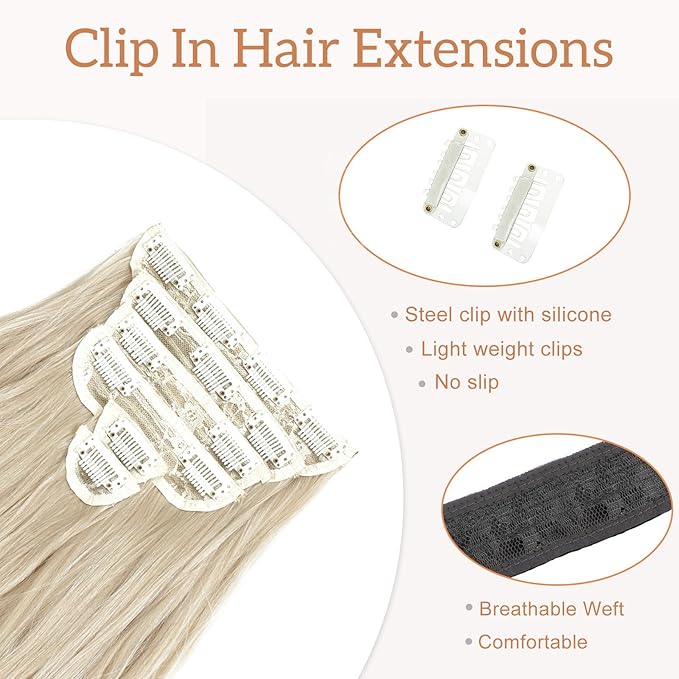 Clip in Hair Extensions for Women Natural Blonde Extensions 24 Inch 6PCS Hairpieces Long Wavy Soft Thick Hair Extensions Clip ins