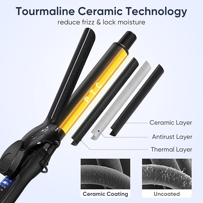 1 Inch Curling Iron 5 Temperature Settings Professional Spring Hair Iron for All Hair Types Max 430℉ with Heat Resistant Mat (1 Inch Black)