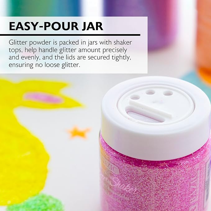BAZIC Products Glitter Shaker Neon Metallic Color Sparkling Powder in Jar for Slime Paints Crafts Nail Art Polish Skin Halloween Party (56.6g/Pack) 144-Packs