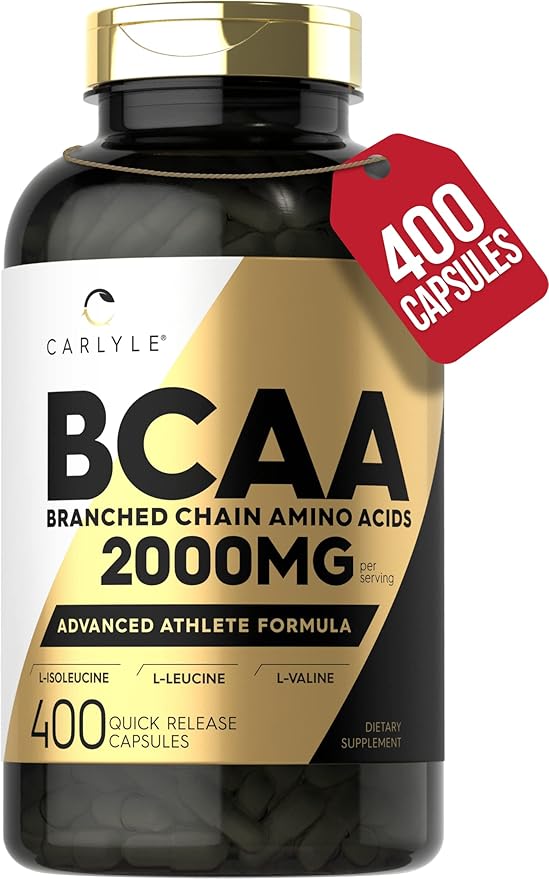 Carlyle BCAA Capsules | 2000mg | 400 Powder Pills | Amino Acids Supplement Blend | for Women and Men | with L-Isoleucine L-Leucine L-Valine | Non-GMO and Gluten Free