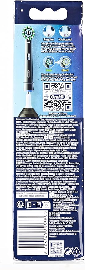 Oral-B Pro Cross Action Electric Toothbrush Head X-Shape and Angled Bristles for Deeper Plaque Removal Pack of 8 Toothbrush Heads Black