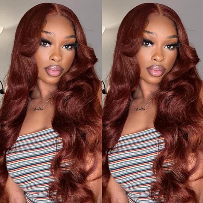 UNICE Reddish Brown Body Wave Human Hair Weave 4 Bundles 14 16 18 20 inch Brazilian Remy Hair Auburn Brown Copper Red Human Hair Wavy Weaves for Sew in Extensions 33B Color