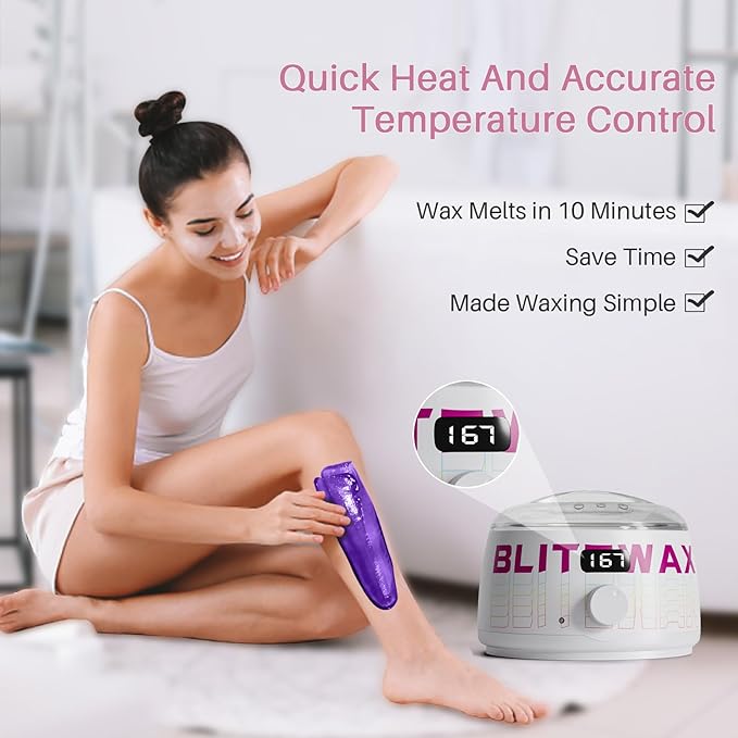 BLITZWAX Brazilian and Bikini Waxing Kit for Women Hard Wax Warmer for Face Legs and Body At Home Hair Removal Kit Beginner Friendly Quick Heating Frost Reverb Digital Wax Pot