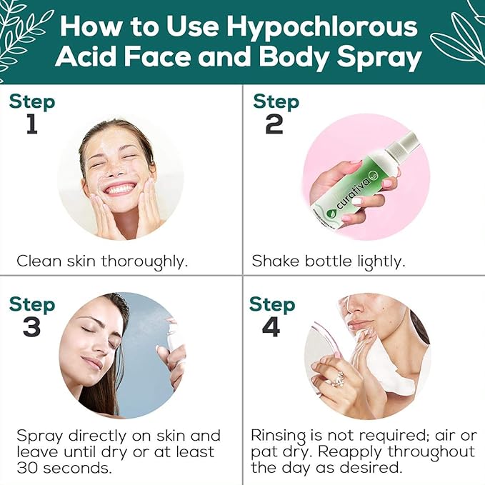Curativa Bay .02% Hypochlorous Skin Spray Clear Skin Most effective For Total Skin Health and the Base for all Skin Care. 100% Organic Made in USA Produces Great Results 8 OZ.