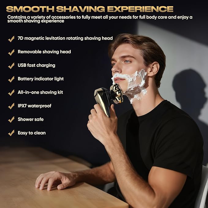 Head Shavers for Bald Men Electric Razor with 7D Magnetic Shaver Heads Wet Dry Waterproof Bald Head Trimmer Kit for Women &amp Men Nose Ear Hair Trimmer USB Rechargeable Clippers Bright Black