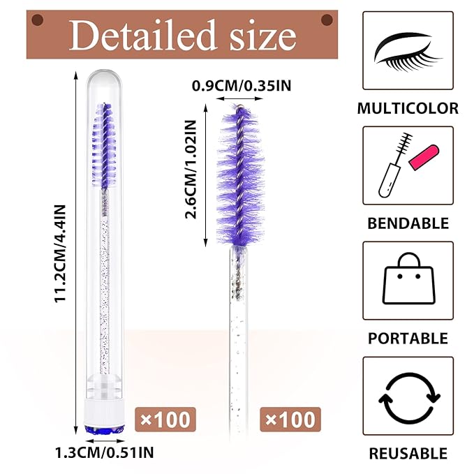 200 Pieces Mascara Wand Tube Set 100 Pcs Lash Spoolies for Eyelash Extensions 100 Pcs Diamond Empty Mascara Brush Disposable Colorful Eyebrow Applicator Makeup Tool Mix Color (Lovely)