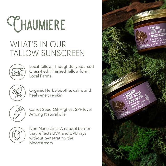 Lavender Tallow Sunscreen SPF 50 ? Grass-Fed Beef Tallow Balm with Carrot Seed Oil &amp Non-Nano Zinc ? Organic Face &amp Body Moisturizer Reef Safe Naturally Scented ? 2.5oz x 3 Made in USA