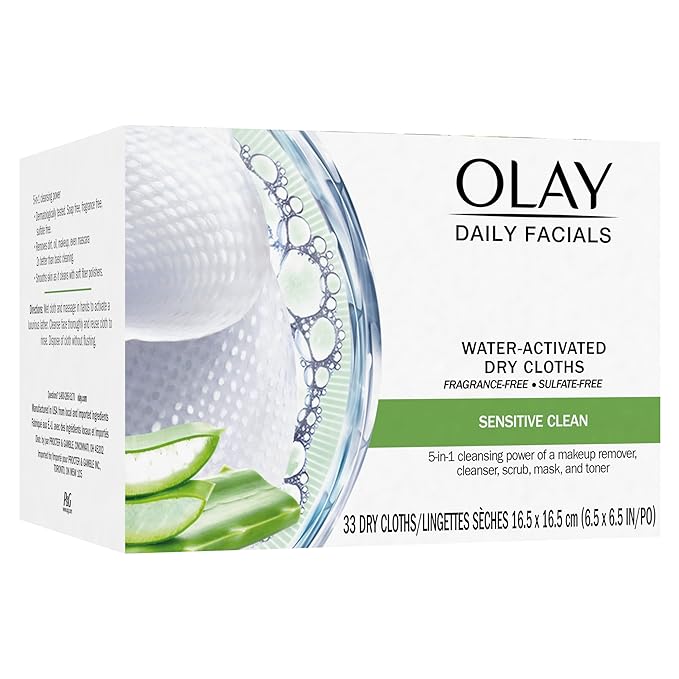 Olay Daily Facials for Clean Sensitive Skin Makeup Remover Wipes Soap-Free and Fragrance-Free Cleanser Cloths 33 Count (Pack of 3)