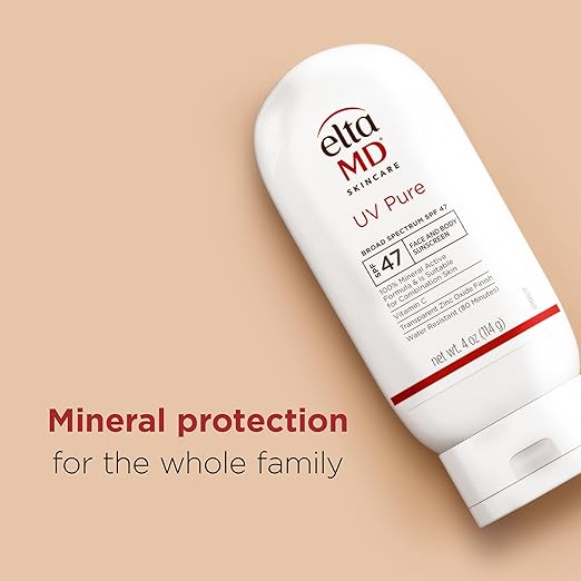 EltaMD UV Pure Face and Body Sunscreen SPF 47 Mineral Sunscreen for Kids and Adults Water Resistant Up to 80 Minutes Oil Free Zinc Oxide Formula