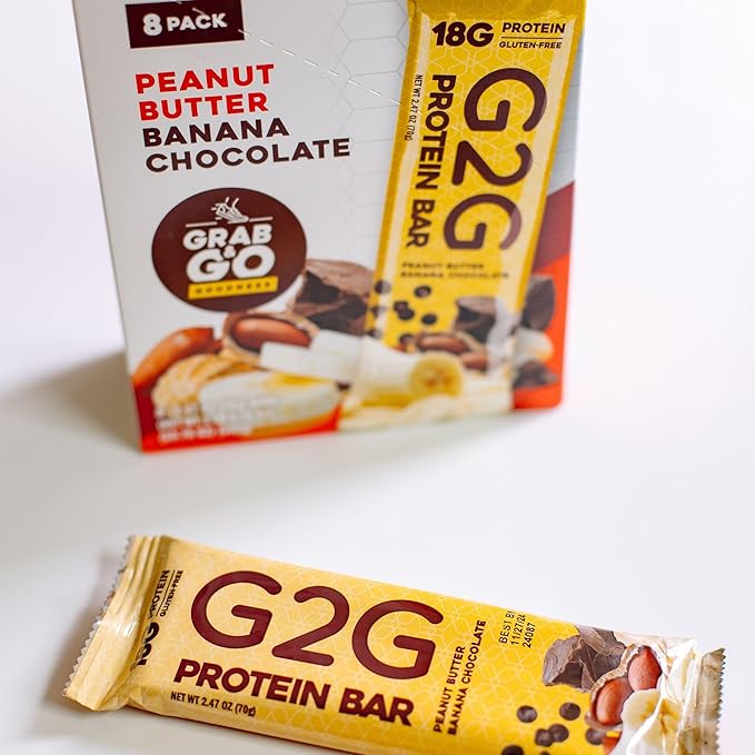 G2G Protein Bar Peanut Butter Banana Chocolate Healthy Snack Delicious Meal Replacement Gluten-Free Clean Ingredients Refrigerated for Freshness 24 Count (3 Packs of 8)