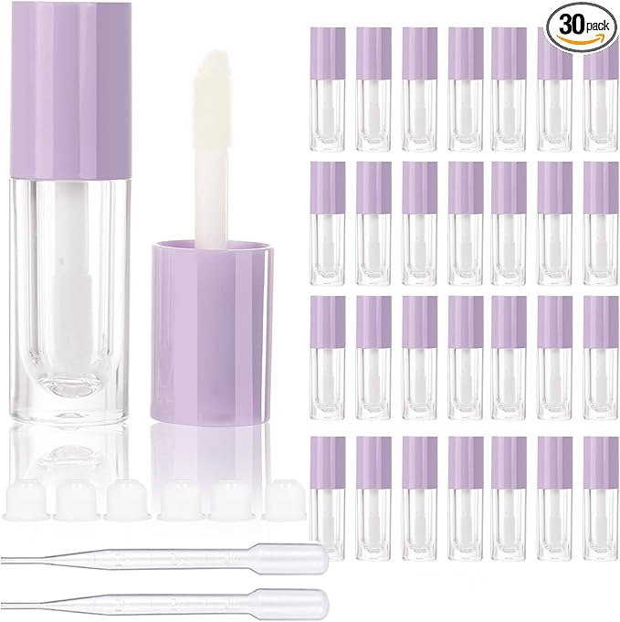 COSIDEA 30pcs Pruple Empty 6ml 0.2oz Lip Gloss Tubes with Big Doe Foot WandRound Lipgloss ContainersConcealer Tube Cosmetic Packing Container Bulk Wholesale