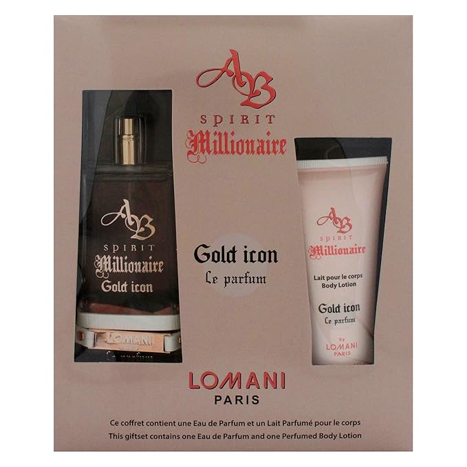Lomani AB Spirit Millionaire Le Parfum Gold Icon for Women - 2 Pc Gift Set 3.3oz EDP Spray 3.3oz Body Lotion