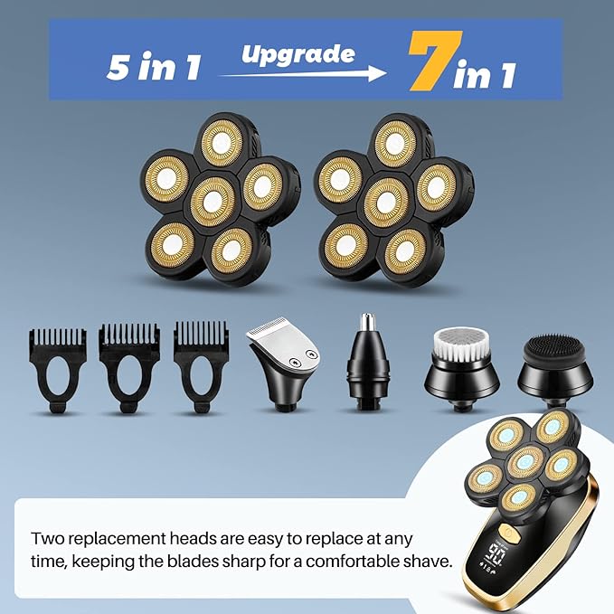 Head Shavers for Bald Men Rotary Electric Razor Cordless Electric Shaver Rechargeable Head Shaver Waterproof Mens Head Razor Multifunctional Shaving Grooming Kit for Balder
