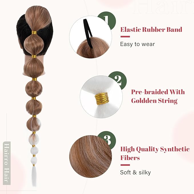 Hairro 2 Packs Long Bubble Ponytails Extension for Women Afro Puff Pony tail Kinky Straight Lantern Ponytails Synthetic Hair Pieces 34 Inch #30T60 Light Auburn to Light Blonde