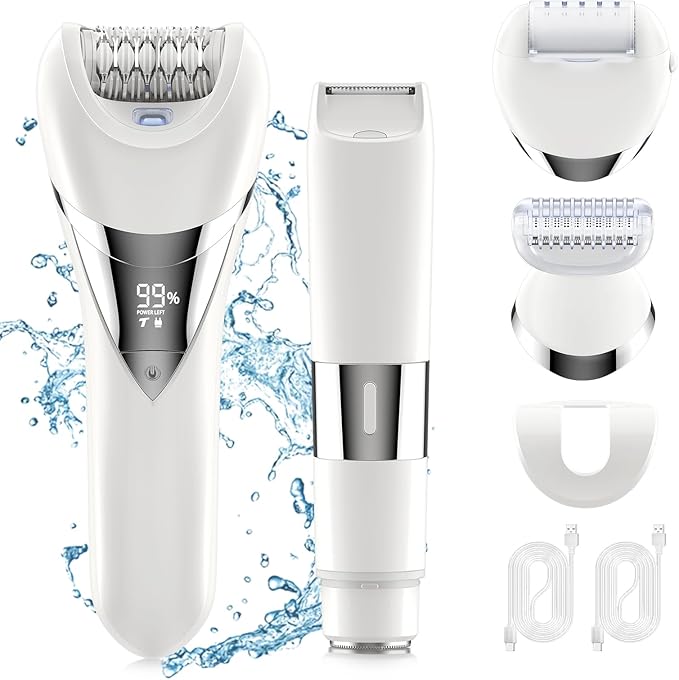 Electric Bikini Epilator for Women 5 in 1 Hair Removal for Face Chin Arm Leg Armpit Bikini Trimmer IPX6 Waterproof USB Rechargeable Wet &amp Dry Lady Shaver2 Speeds &amp 5 Cutter Heads
