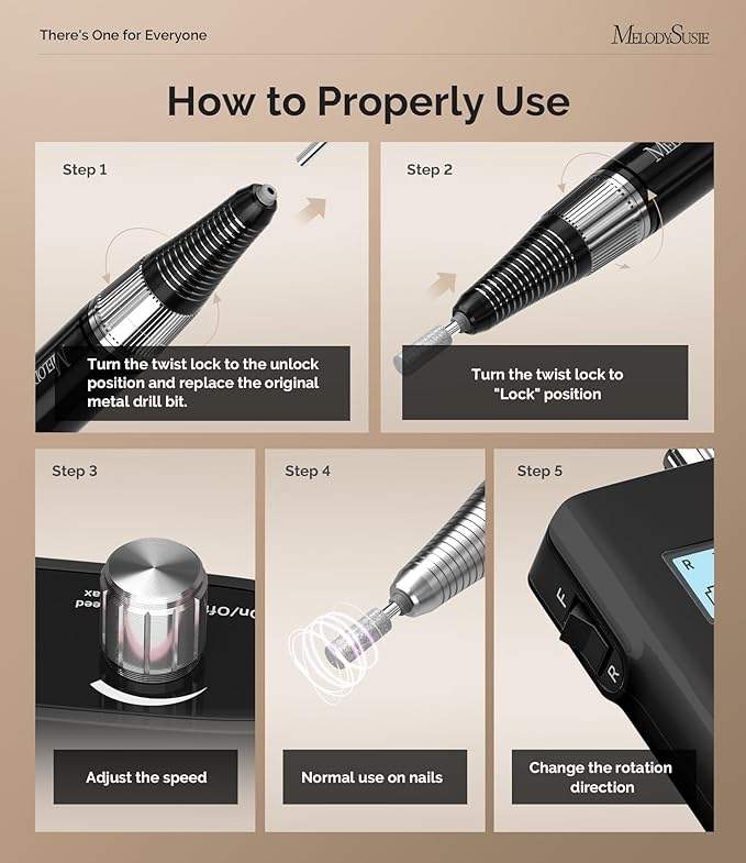 MelodySusie Entry-Level Clip-On Cordless Nail Drill SC320H 30000RPM Popular Classic E-File with LCD Display for Manicure Shaping &amp Gel Removal Perfect for Training Nail Art Practice &amp Home