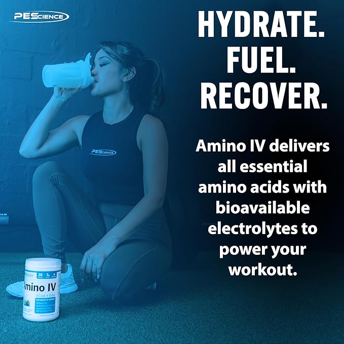 PEScience Amino IV BCAA &amp EAA Powder Essential Amino Acids Taurine Electrolytes for Hydration and Muscle Recovery Sugar Free for Men &amp Women Post Workout - Orange Dreamsicle - 30 Servings