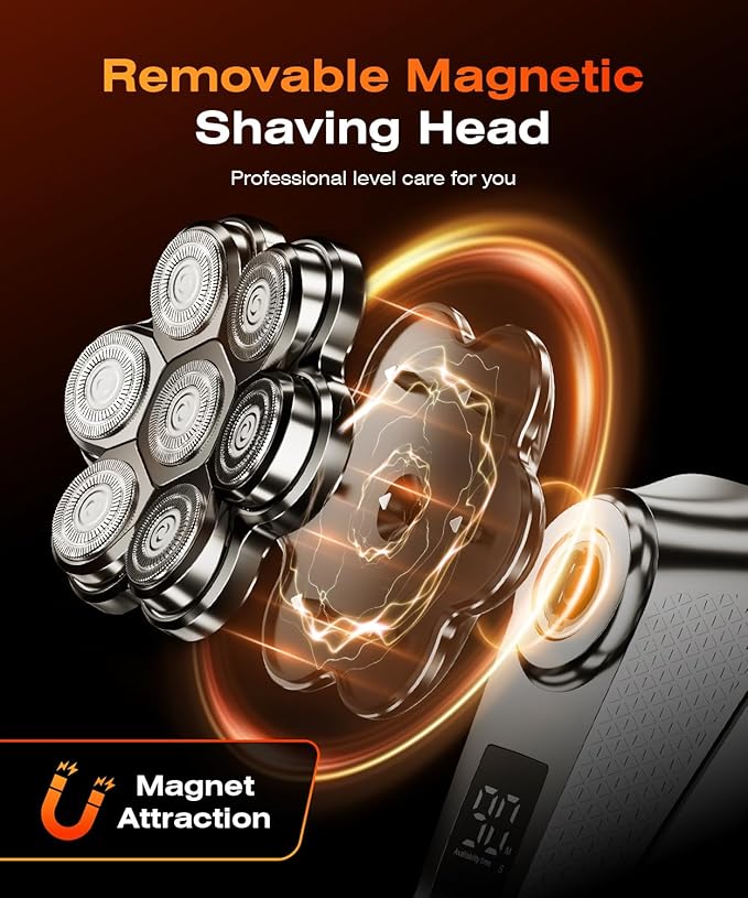 Head Shavers for Bald Men 7D Electric Razor for Men IPX7 Waterproof Dry/Wet Detachable Head Shaver LED Display Fast Charging 5-in-1 Pro Grooming Kit Travel-Friendly Ideal Gift Choice