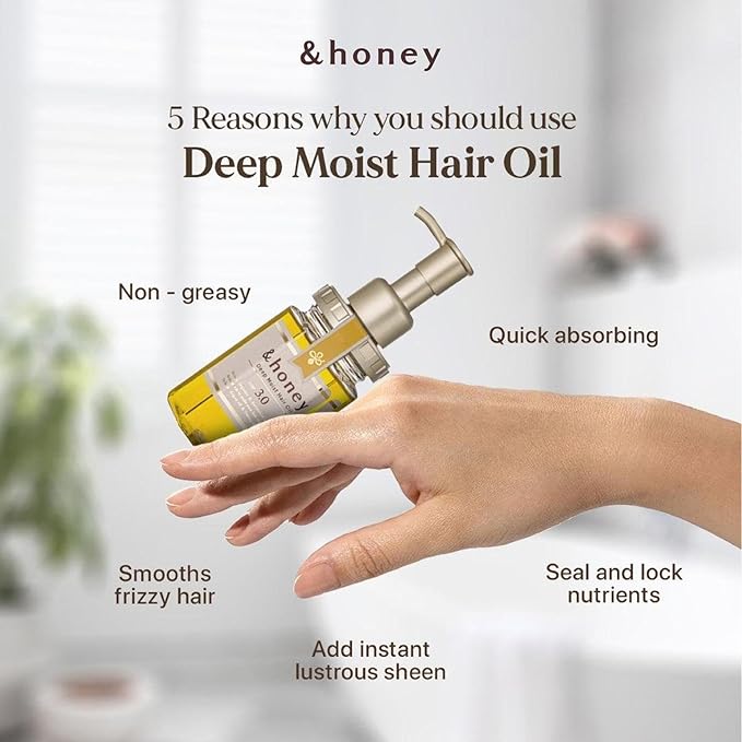 &amp-honey Deep Moist Hair Oil + Refill Set (100ml + 75ml) ? Hydrating Hair Treatment for Dry Frizzy Curly Hair ? Lightweight Non-Greasy ? Eco-Friendly Refill Pouch