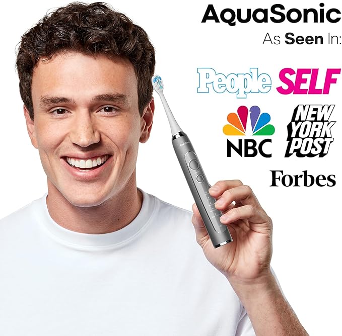 Aquasonic Vibe Series PRO ? Ultra-Whitening Electric Toothbrush ? 5 Modes &amp Smart Timers ? Premium Travel Case &amp 6 Proflex Brush Heads ? ADA Accepted Toothbrush (Charcoal Metallic)