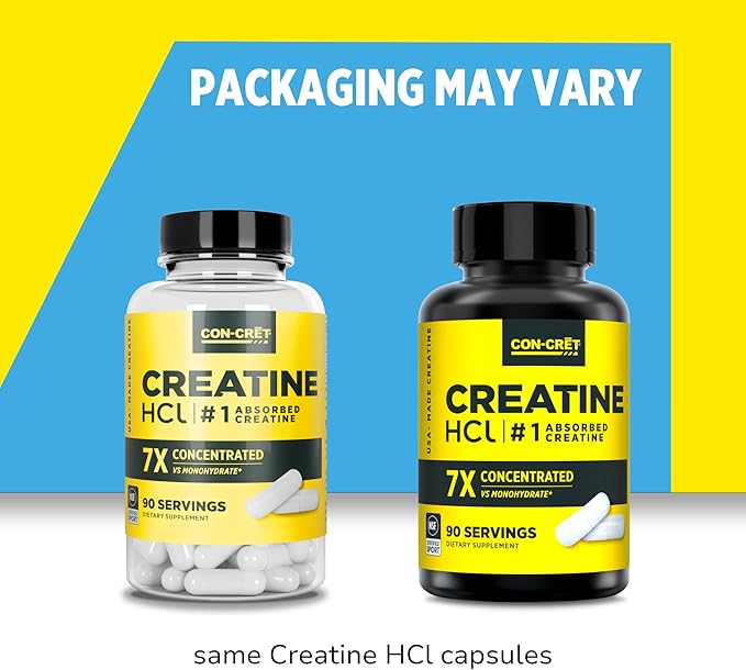 CON-CRET Creatine HCl Capsules | Muscle Cognitive Cellular Energy Support | No Bloating or Cramps | USA Made &amp NSF Certified | Creatine Pills (90 ct)