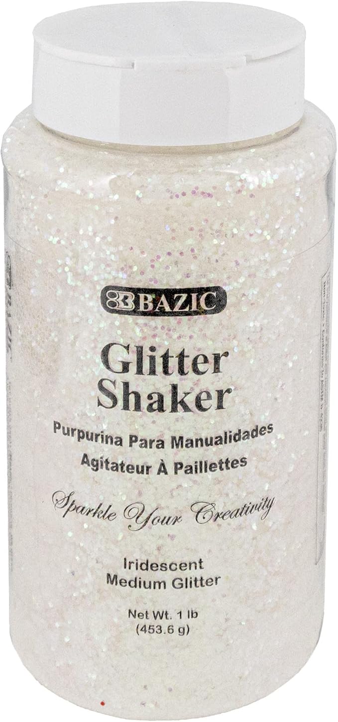 BAZIC Products Glitter Shaker 1 LB Iridescent Metallic Color Sparkling Powder in Large Jar for Slime Paints Crafts Nail Art Polish Skin Halloween Party 12-Pack