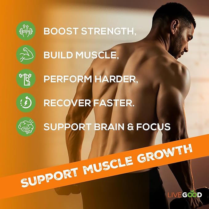 LIVEGOOD Creatine + HMB Powder Unflavored Organic Creatine Monohydrate for Strength Recovery Brain Function &amp Muscle Growth HMB Supplement Built on Clean Ingredients ? 30 Servings