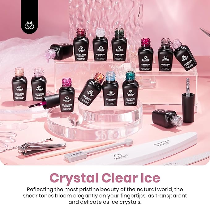 Beetles Jelly Gel Nail Polish Set 53PCS 36 Colors Jelly Pink Milky White Red Black Blue Green Silver Cat Eye Base Glitter Glossy Matte Top Coat Crystal Ice Collection French Nails Gift for Women