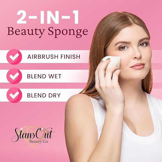 StansOut Beauty Sponge 4-Pack ? Streak-Free Airbrushed Finish | Reusable Quick-Drying Latex-Free | Multi-Angle Blending Sponge for Cream Liquid &amp Powder | Pro Makeup Applicator