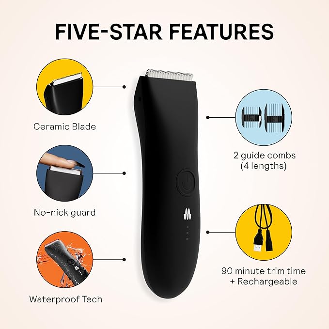 MERIDIAN The Trimmer Original - Body Hair Trimmer for Men Electric Shaver for Pubic Hair Chest Legs &amp Bikini Waterproof &amp Rechargeable Onyx