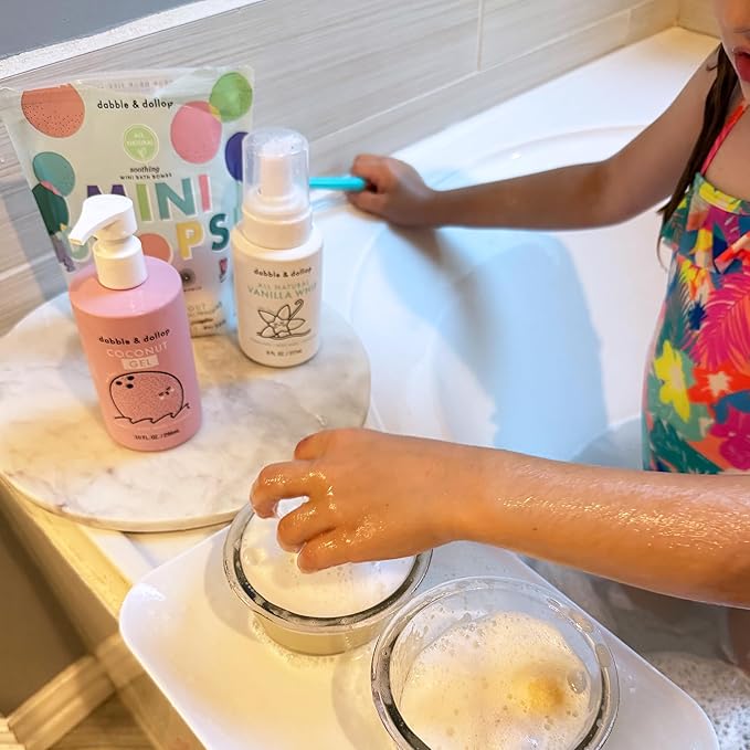 Dabble &amp Dollop Mini Bath Bombs 100% Natural Droplets for Kids Fresh Fruit Scents - Resealable Pouches Fizzy Moisturizing &amp Fun Vegan Gluten-Free Cruelty-Free (Set of 24)