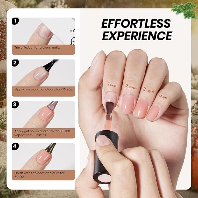 Beetles Frostglaze Veil Jelly Gel Nail Polish Set 53PCS 36 Colors Christmas Gel Nail Kit Nude Pink Milky White Red Black Blue Green Silver Cat Eye Base Glitter Glossy Matte Top Coat Gift for Women