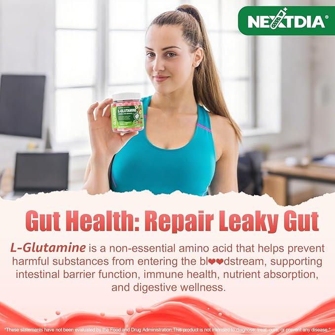L-Glutamine 1200mg Gut &amp Immune Support GummiesLeaky Gut Repair Supplement with Slippery ElmMarshmallow RootGinger RootArabinogalactanOrganic AloeVitamin CVitamin D3ZincSugar-Free | 60 Co
