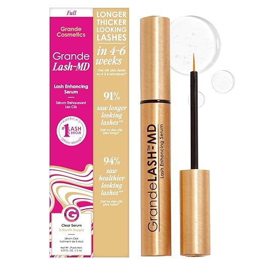 Grande Cosmetics GrandeLASH-MD Lash Enhancing Serum - Peptide &amp Vitamin Infused Formula for Longer Thicker Fuller Looking Lashes - Ophthalmologist Tested Cruelty-Free