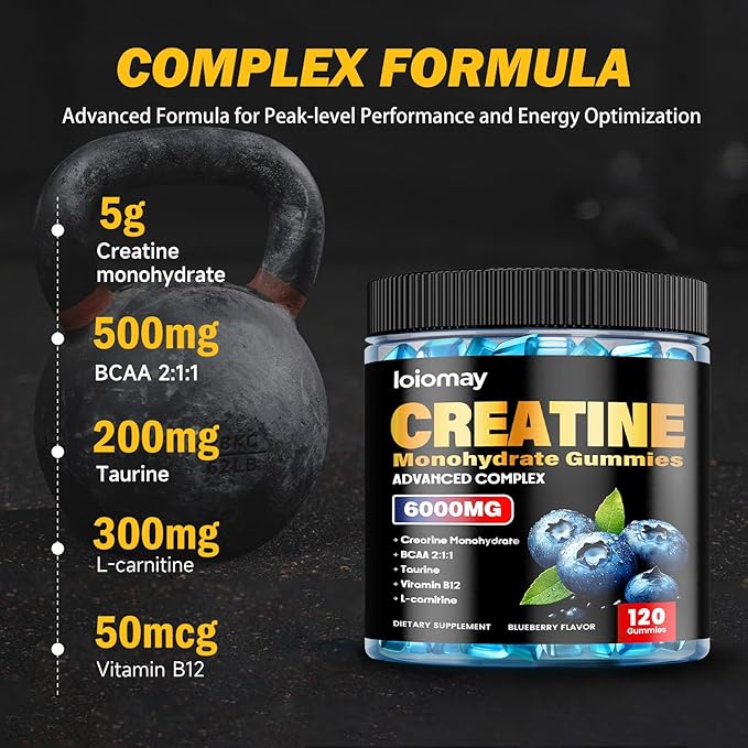 Creatine Monohydrate Gummies for Men &amp Women 5g Vegan Creatine Gummy with Taurine for Build Muscle Boost Energy &amp Strength Blueberry Flavor Chewable Sugar-Free Pre Workout Supplements 120