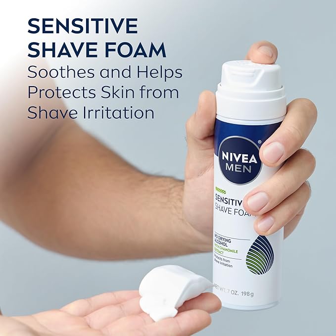 NIVEA MEN Sensitive Shave Foam with Vitamin E Soothing Chamomile and Witch Hazel Extracts 6 Pack of 7 Oz Cans