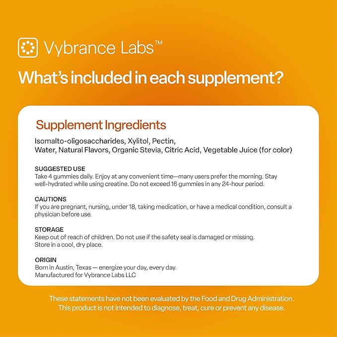 Creapure Creatine Gummies 5g + Taurine &amp B12 - Sugar-Free Vegan Gluten-Free - Citrus Mango - 120 Count (30 Servings) for Strength Energy &amp Focus