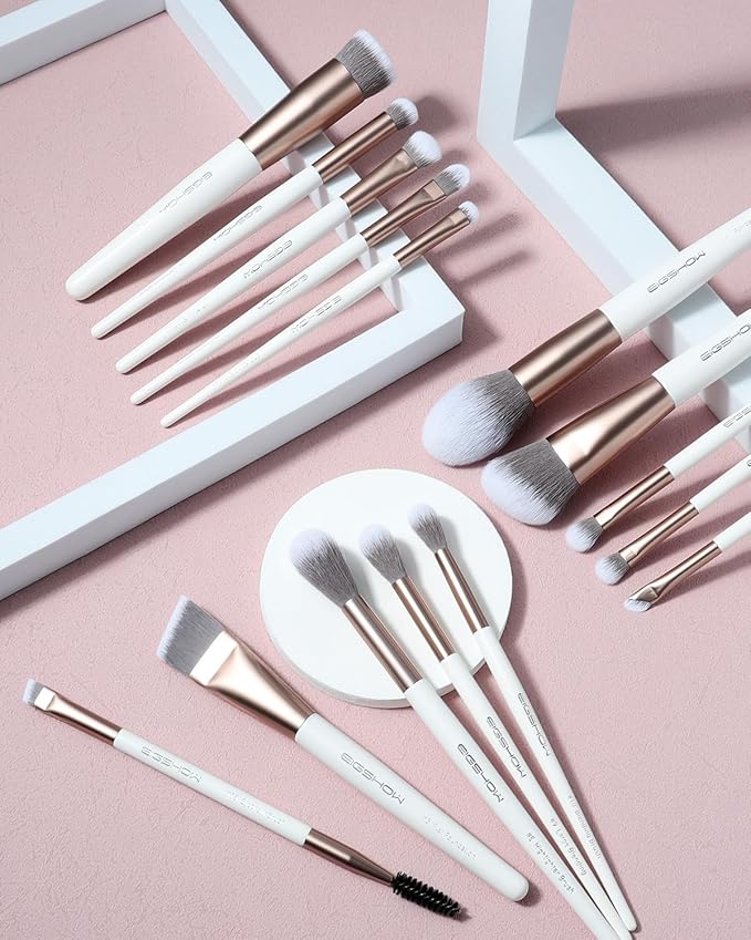 EIGSHOW Makeup Brushes Set 15Pcs Professional Make Up Brush with Silver Ion Bristles for Foundation Powder Blush Highlighter Concealer Eyeshadow Eyeliner Travel Gift Set (Champaign Gold)
