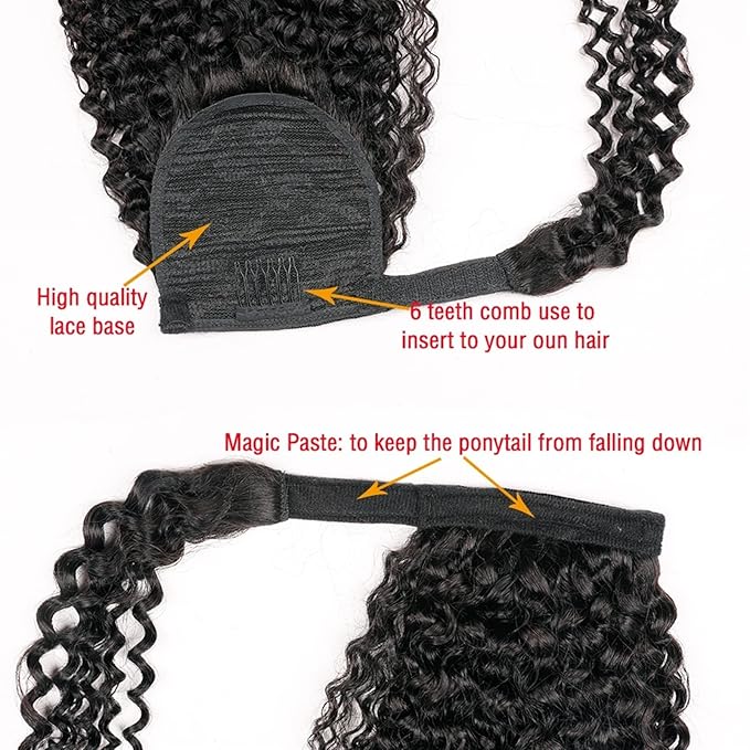 SONGCHAO Fake Hair Bun 12-26 Inch Curly Ponytail Real Hair Extensions Ponytail Curly Wrap Black Wig Hair Slices for Black Women Wig Hair Bun Hair Accessories (Color : Black Size : 16inches 120g)
